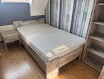 Bed met nachtkastje & open kast Stijgerhout, Huis en Inrichting, Slaapkamer | Bedden, Ophalen, Steigerhout, 140 cm, Zo goed als nieuw