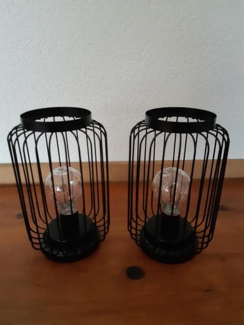 2 zwarte open lampjes met leddraad, Huis en Inrichting, Lampen | Tafellampen, Zo goed als nieuw, Minder dan 50 cm, Metaal, Ophalen of Verzenden