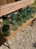 Brocante, antieke groene Franse weckflessen met beugel, Antiek en Kunst, Ophalen of Verzenden