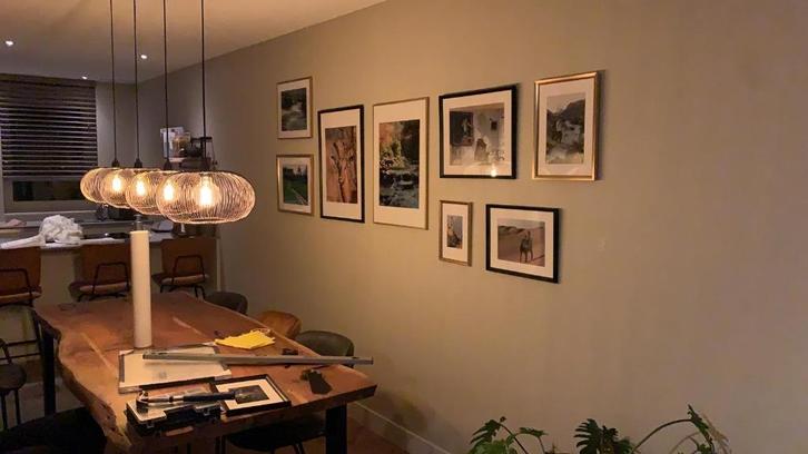 Eettafel hanglamp zwart open rond van metaal (spijlen), Huis en Inrichting, Lampen | Hanglampen, Zo goed als nieuw, 50 tot 75 cm