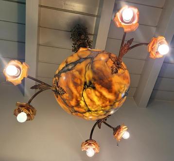 Art Nouveau Kroonluchter-Hanglamp ca 1920 - Albast & Glas beschikbaar voor biedingen