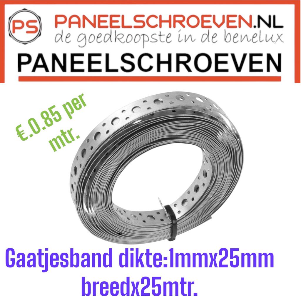 Gaatjesband dikte:1.0mmx25mm breedx25mtr.lengte, Doe-het-zelf en Verbouw, IJzerwaren en Bevestigingsmiddelen, Ophalen of Verzenden