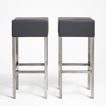 2 moderne barkrukken – zwart kunstleer & RVS – 80 cm hoog beschikbaar voor biedingen