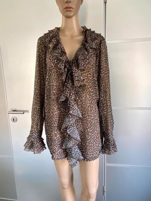 J173 Monari maat 44=L lange blouse top bruin/zwart, Kleding | Dames, Blouses en Tunieken, Zo goed als nieuw, Maat 42/44 (L), Bruin
