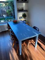 Gratis af te halen: Blauwe eettafel, Huis en Inrichting, Tafels | Eettafels, Ophalen, Gebruikt, 50 tot 100 cm, Vijf personen of meer
