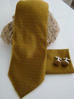 100% zijde Stropdas Pochet Manchetknopen Goud Bruin -NIEUW-, Ophalen of Verzenden, Nieuw, Bruin, Met patroon