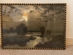 Landschap met Rivierstroompje, onduidelijk gesigneerd, Antiek en Kunst, Kunst | Tekeningen en Foto's, Ophalen