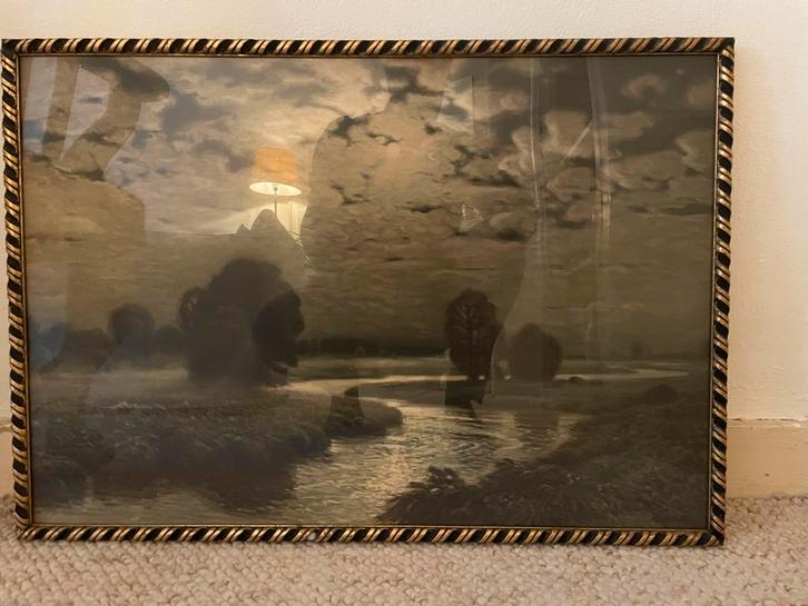 Landschap met Rivierstroompje, onduidelijk gesigneerd, Antiek en Kunst, Kunst | Tekeningen en Foto's, Ophalen