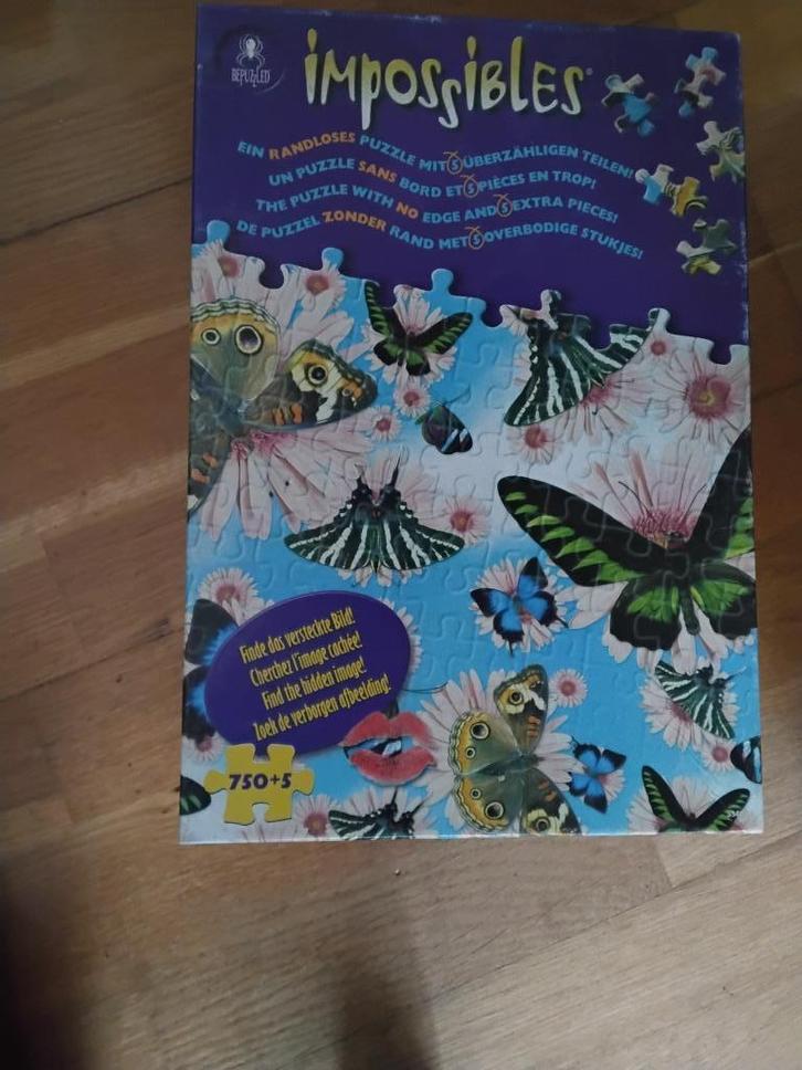 impossibles puzzel met 5 stukjes teveel 750 stukjes, Hobby en Vrije tijd, Denksport en Puzzels, Zo goed als nieuw, Legpuzzel, 500 t/m 1500 stukjes