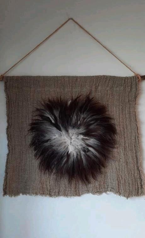 Wandkleed / wandhanger shabbydoek met schapenvacht, Huis en Inrichting, Woonaccessoires | Wanddecoraties, Nieuw, Ophalen of Verzenden