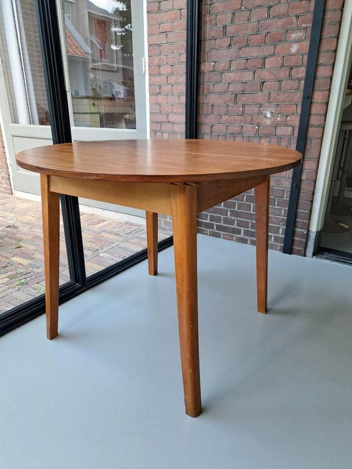 Vintage Uitschuifbare Eettafel, Huis en Inrichting, Tafels | Eettafels, Gebruikt, 50 tot 100 cm, 50 tot 100 cm, Rond, Teakhout