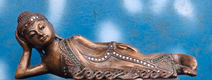 Reclining Shiva, gilden. Woodcarving.  32 cm. Ca 1900., Huis en Inrichting, Woonaccessoires | Boeddhabeelden, Gebruikt, Ophalen