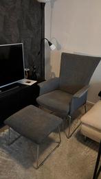Jori Aida Fauteuil Hoge Rug + Poef - Grijs, Ophalen, Zo goed als nieuw, Eén, Stof