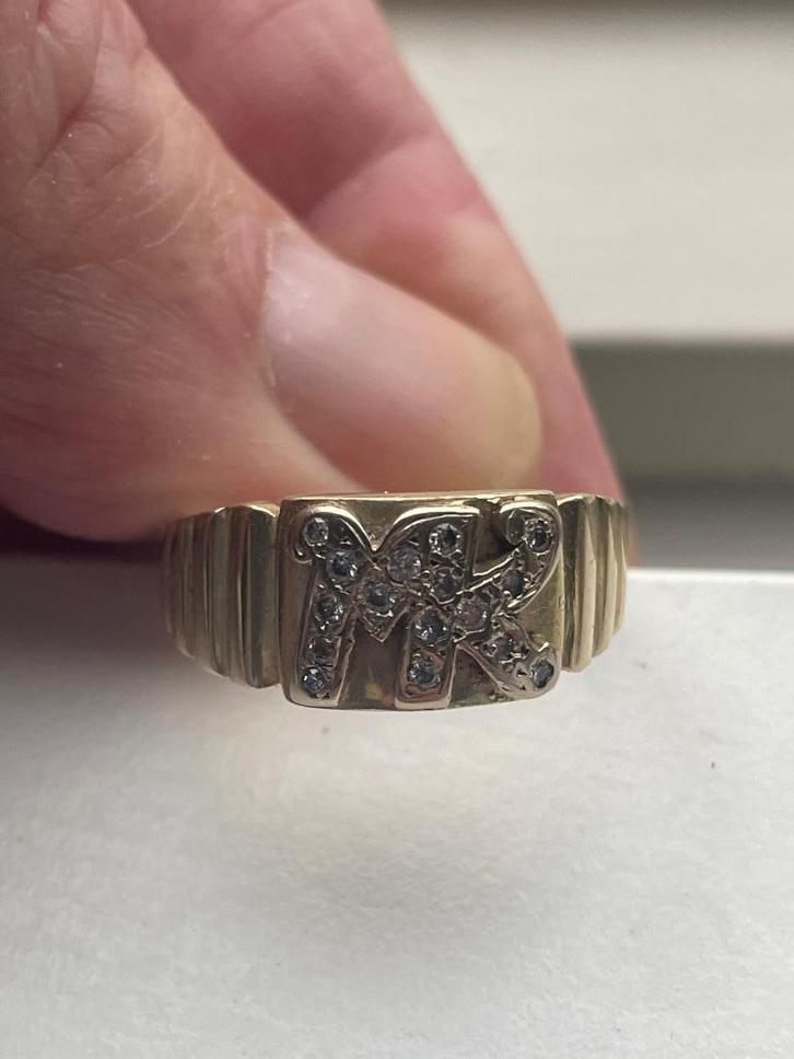 14 karaats heren ring MK met 16 briljanten 0.24ct, Sieraden, Tassen en Uiterlijk, Ringen, Zo goed als nieuw, Heer, 20 of groter