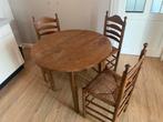 Antieke boeren eiken eettafel met 3 knopstoelen, Antiek en Kunst, Ophalen of Verzenden