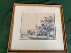 Rembrandt ets reproductie - Landschap met boerderijen, Antiek en Kunst, Ophalen of Verzenden