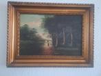 Antiek schilderij in goudkleurige lijst, Ophalen of Verzenden