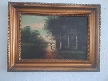 Antiek schilderij in goudkleurige lijst beschikbaar voor biedingen