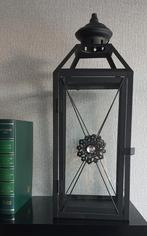 Zwart metalen Windlicht met 4 strass steentjes, Ophalen, 25 tot 50 cm, Zwart, Zo goed als nieuw