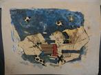 Kleuren litho Abstract titel Indigo Beniti Cornelis(B) 50x65, Ophalen of Verzenden