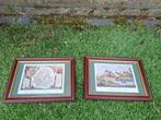 2x ingelijste brocante kaart en kasteel vintage frankrijk, Ophalen