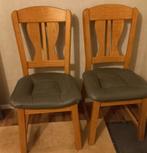 4 blank houten stoelen met leren zitting, Zo goed als nieuw, Ophalen