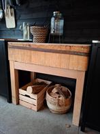 Authentiek Slagersblok / Hakblok met eiken onderstel, Ophalen, 50 tot 100 cm, Industrieel, Rechthoekig