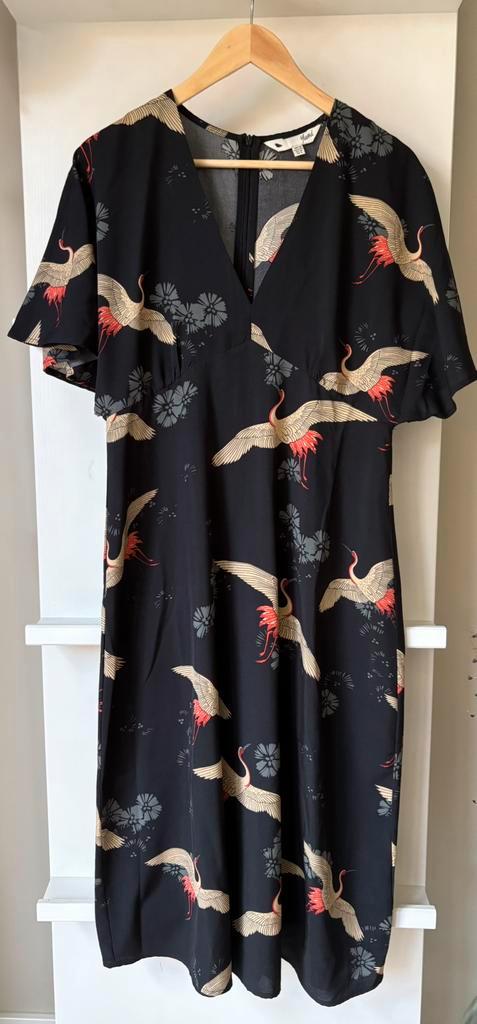 Yumi Jurk Kimono Maat 40 zwart Kraanvogel Print, Kleding | Dames, Jurken, Zo goed als nieuw, Maat 38/40 (M), Zwart, Onder de knie