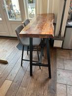 Bar met houten blad incl krukken (grijs), Ophalen, Gebruikt, Inclusief barstoelen