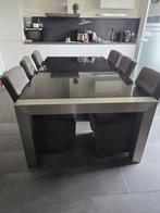 Zwarte marmeren eettafel - RVS onderstel, Huis en Inrichting, Tafels | Eettafels, Ophalen, Gebruikt, 100 tot 150 cm, 200 cm of meer