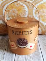 Vintage houten koektrommel "Biscuits", Japan, jaren '60, Ophalen of Verzenden, Gebruikt, Overige materialen, Pot, Bus of Blik