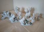 Vintage kattenbeeldjes wit/goudkleur/bloemetjes 7x, Ophalen of Verzenden, Gebruikt