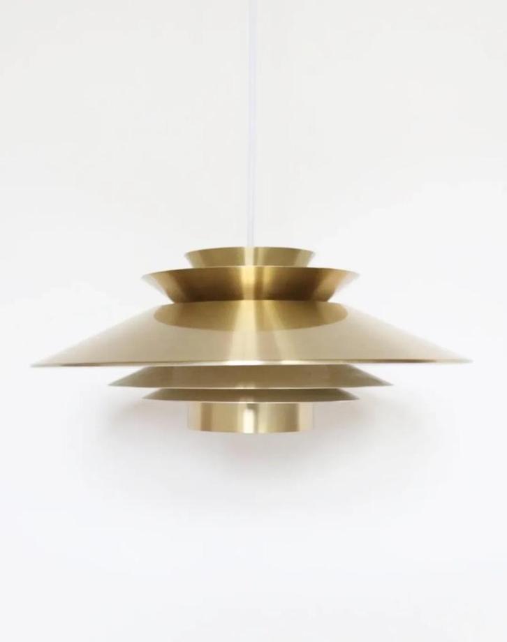 Vintage Deense messing hanglamp schalenlamp retro, Huis en Inrichting, Lampen | Hanglampen, Zo goed als nieuw, Minder dan 50 cm