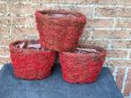 Set van 3 rode kokosvezel potten plantenpotten bloempotten, Overige materialen, Gebruikt, Binnen, Ophalen of Verzenden