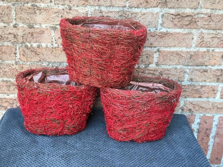 Set van 3 rode kokosvezel potten plantenpotten bloempotten, Tuin en Terras, Bloempotten, Gebruikt, Overige materialen, Binnen