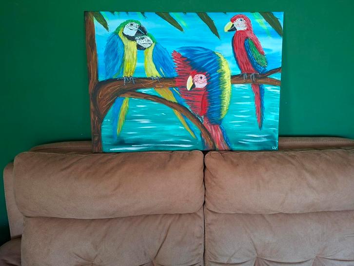 Canvas Schilderij: Kleurrijke Ara's 50x70, Antiek en Kunst, Kunst | Schilderijen | Klassiek, Ophalen of Verzenden