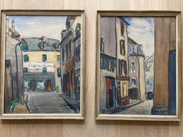 2 fraaie en kleurrijke antieke aquarellen (1925) Frankrijk beschikbaar voor biedingen
