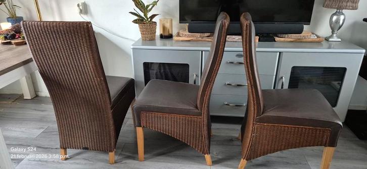 Lloyd Loom Stoelen - Set van 4, Huis en Inrichting, Stoelen, Gebruikt, Vier, Leer, Riet of Rotan, Bruin, Ophalen