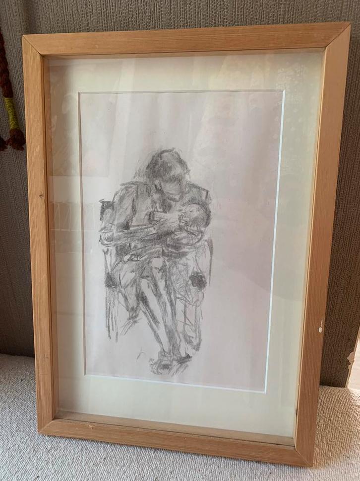 Twee gelijste potloodtekeningen, Antiek en Kunst, Kunst | Tekeningen en Foto's, Ophalen of Verzenden