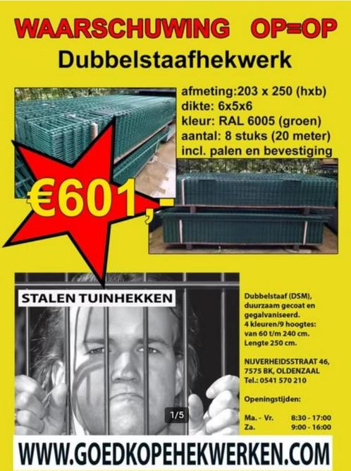 20 meter Dubbelstaaf hekwerken nu vooor €601,-, Tuin en Terras, Gaas en Draad, Zo goed als nieuw, Gaas, 20 meter of meer, Ophalen