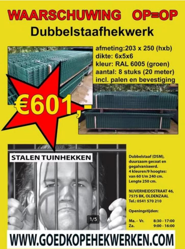 20 meter Dubbelstaaf hekwerken nu vooor €601,-, Tuin en Terras, Gaas en Draad, Zo goed als nieuw, Gaas, 20 meter of meer, Ophalen