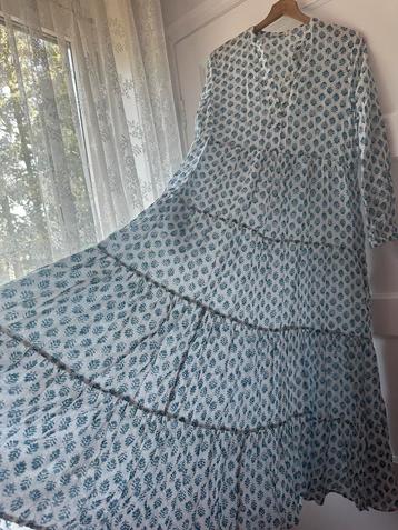 Bohemian indiase wit blauwe blockprint maxi lange jurk S M beschikbaar voor biedingen