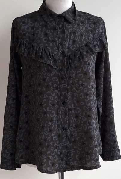 Venessa groene blouse met grijs/zwarte print mt. M, Kleding | Dames, Blouses en Tunieken, Zo goed als nieuw, Maat 38/40 (M), Groen