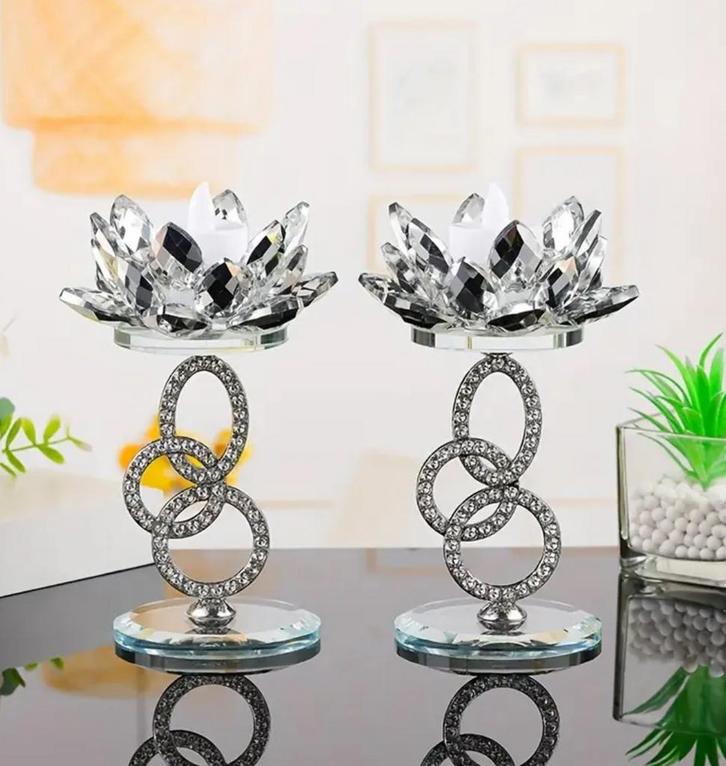 Kristallen Lotus Kandelaar Set, Huis en Inrichting, Woonaccessoires | Kandelaars en Kaarsen, Nieuw, Kandelaar, Minder dan 25 cm