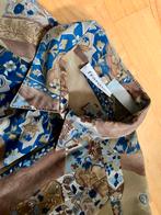Vintage blouse met blauw en bruin patroon - maat M, Maat 38/40 (M), Blauw, Frantiq, Ophalen of Verzenden