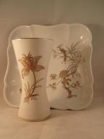 B254 Limoges schaal en vaas gouden decoratie flora founa, Ophalen of Verzenden