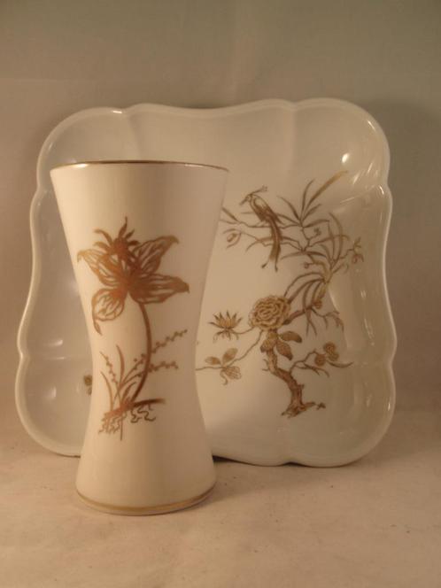 B254 Limoges schaal en vaas gouden decoratie flora founa, Antiek en Kunst, Antiek | Porselein, Ophalen of Verzenden