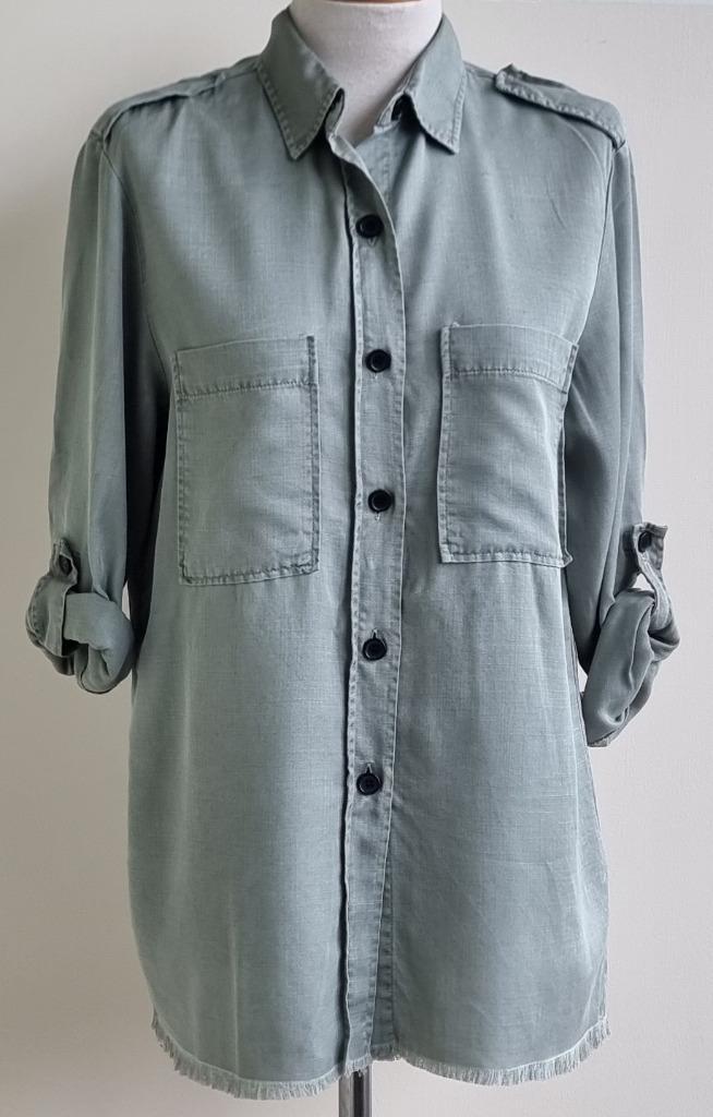 Zara grijs/groene blouse mt. L, Kleding | Dames, Blouses en Tunieken, Zo goed als nieuw, Maat 42/44 (L), Grijs, Ophalen of Verzenden