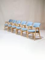 6x Erik Kirkegaard 43 eetkamerstoelen eiken blauw vintage, Ophalen, Hout, -, Blauw