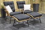 Carlton Loungeset 2 Lounge Tuinstoelen 2 Hockers Bamboo SHOW, 2 zitplaatsen, Ophalen of Verzenden, Zo goed als nieuw, Loungeset